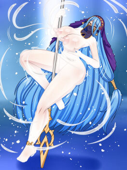 1girl azura_(fire_emblem) azura_(lady_of_ballads)_(fire_emblem) barefoot blue_hair breasts clitoris commission dancer dancer_outfit dancing female_focus fire_emblem fire_emblem_fates fire_emblem_heroes highres huge_breasts jewelry lactation large_areolae long_hair long_nipples looking_at_viewer loutani magic milk milk_stream milkbending mouth_veil nintendo nipples pendant perky_breasts pole pole_dancer pole_dancing princess puffy_nipples pussy pussy_juice snowflakes solo story_at_source stripper_pole tagme thick_thighs thighs veil very_long_hair wide_hips yellow_eyes