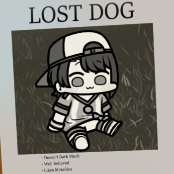 1girl :3 backwards_hat chibi commentary english_text flyer grass greyscale hat hololive jazz_jack list lowres missing_poster monochrome oozora_subaru oozora_subaru_(1st_costume) shirt short_hair shorts sitting smile solo striped_clothes striped_shirt symbol-only_commentary vertical-striped_clothes vertical-striped_shirt virtual_youtuber wristband