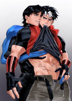 2boys abs adoptive_incest bad_tag belt black_gloves black_hair blue_eyes blush body_writing character_signature clenched_teeth clothes_in_mouth clothes_lift dick_grayson dick_grayson/jason_todd dickjay embarrassed finger_in_underwear front_to_back gay_incest gloves gloves_on hand_on_another&#039;s_hand hand_under_clothes hand_under_shirt heart_marking ikemen inseki jason_todd jaydick kafukubujougi length_markings looking_at_each_other male_focus male_underwear male_underwear_peek mouth_hold multicolored_hair multiple_boys navel nightwing older_brother_and_younger_brother older_dom_younger_sub open_belt open_fly open_pants pants pre-penetration pre-sex red_hood_(dc) shirt shirt_in_mouth shirt_lift signature_brand smallstarrrr smile superhero_costume superhero_couple technical_incest teeth toned toned_male two-tone_hair yaoi