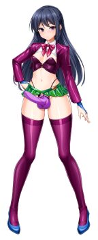 Rule 34 | 1girl, black hair, blush, bow, bowtie, breasts, bridal gauntlets, bustier, calpish, closed mouth, condom, condom on penis, cropped jacket, dildo, erection, expressionless, full body, futanari, game cg, gloves, green skirt, hand on own hip, high heels, highleg, highleg panties, jacket, large variant set, long hair, long sleeves, looking at viewer, mahou reiki magisphere, medium breasts, microskirt, midriff, navel, non-web source, official art, panties, penis, pink bow, pink bowtie, purple eyes, purple jacket, purple thighhighs, revealing clothes, ruri (magisphere), self-datamine, sex toy, shiny clothes, shrug (clothing), simple background, skirt, small breasts, solo, standing, strap-on, tachi-e, thighhighs, transparent background, underwear, variant set, white background