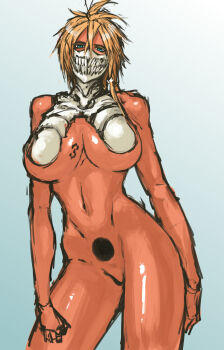 Rule 34 | 1girl, aqua eyes, arrancar, bleach, blonde hair, breasts, colored eyelashes, dark-skinned female, dark skin, female focus, highres, hollow hole, huge breasts, looking at viewer, nameo (judgemasterkou), navel, nude, number tattoo, shiny skin, sketch, solo, tattoo, tier harribel