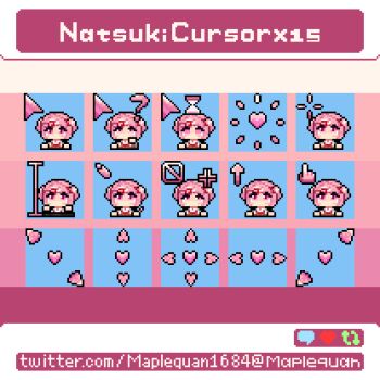 1girl animated animated_gif blinking bouncing bouncing_hair buffering cursor cursor_(medium) doki_doki_literature_club doki_doki_literature_club_school_uniform heart highres hourglass like_and_retweet loading_icon maplequan multiple_views natsuki_(doki_doki_literature_club) pink_eyes pink_hair pixel_art pixel_text school_uniform short_hair two_side_up watermark web_address writing