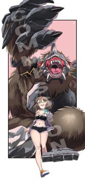 absurdres baboongamon belt digimon digimon_(creature) highres looking_at_viewer monkey original rock sharp_teeth smile teeth