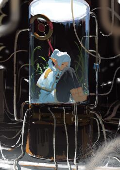 Rule 34 | 1girl, absurdres, black pantyhose, boots, brown boots, capelet, closed eyes, earrings, elf, frieren, gold trim, hair over shoulder, highres, jacket, jewelry, koukouya, long hair, pantyhose, parted bangs, pointy ears, shirt, sitting, skirt, solo, sousou no frieren, staff, striped clothes, striped shirt, test tube, white capelet, white hair, white jacket, white skirt