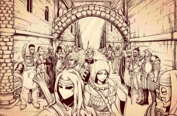 3girls 6+boys abomination_(darkest_dungeon) antibody_(darkest_dungeon) antiquarian_(darkest_dungeon) arbalest_(darkest_dungeon) armor artist_name ascot banjo black_hair blush_stickers boots bounty_hunter_(darkest_dungeon) bow_(weapon) breastplate breasts campfire candle canteen carriage chain coat commentary crossbow crusader_(darkest_dungeon) cultist_priest_(darkest_dungeon) dark darkest_dungeon drinking elbow_gloves english_commentary epaulettes faceless faceless_male flagellant_(darkest_dungeon) flail flesh_hound_(darkest_dungeon) gloves gold_trim hat headscarf heart_of_darkness_(darkest_dungeon) hellion_(darkest_dungeon) helmet highres holding holding_sword holding_weapon holding_whip hood hooded_robe horse ibrahem_swaid indoors instrument jester jester_(darkest_dungeon) jester_cap jewelry leech leper_(darkest_dungeon) lorenzo_nuti marvin_seo mask medium_breasts monster multiple_boys multiple_girls necklace nipples plague_doctor_(darkest_dungeon) plague_doctor_mask polyp_(darkest_dungeon) pot red_hair robe scar scene_reference shambler_(darkest_dungeon) shoulder_spikes sitting skull spikes standing sword templar_sniper_(darkest_dungeon) templar_warlord_(darkest_dungeon) the_caretaker_(darkest_dungeon) the_heir_(darkest_dungeon) thigh_strap two-handed varamill vestal_(darkest_dungeon) watermark weapon