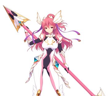 1girl armor bodysuit breasts contrapposto en_ciel_rena en_ciel_rena_(aegis) expressionless game_cg gloves hair_ornament hair_ribbon high_ponytail holding holding_weapon kourin_tenshi_en_ciel_rena large_variant_set long_hair looking_at_viewer magical_girl non-web_source official_art pink_hair polearm ponytail red_eyes red_hair ribbon saitou_natsuki solo spear standing suhamaya tomoe_rena transparent_background variant_set weapon