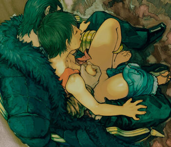 1boy 1girl back bad_id bad_pixiv_id barefoot black_hair chair coat crocodile_(one_piece) denim flat_chest from_above fur_coat genderswap genderswap_(mtf) grabbing_another's_breast groping hetero hook_hand jeans luffyko mayoko_(sisqo_5003) monkey_d._luffy one_piece pants sandals shirt shoes short_hair sitting sitting_on_person sleeveless sleeveless_shirt sweat