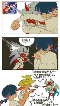 4girls blonde_hair blue_hair demon_girl demon_horns green_hair guru.zong highres horns kneesocks_(psg) long_hair looking_at_another multiple_girls panty_&amp;_stocking_with_garterbelt panty_(psg) purple_hair scanty_(psg) stocking_(psg)