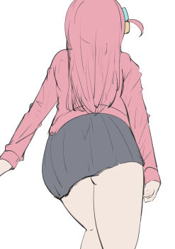 1girl absurdres ass bocchi_the_rock! from_behind gotoh_hitori hair_ornament highres long_hair long_sleeves pink_hair simple_background skirt sunya_(honorin-yuunibo) thighs