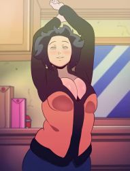 1girl animated arms_up bad_id bad_twitter_id black_hair bob_cut boruto:_naruto_next_generations bouncing_breasts breasts cleavage d-art dancing female_focus grey_eyes highres hyuuga_hinata indoors jiggle large_breasts purple_eyes looking_at_viewer mature_female me!me!me! naruto_(series) pupiless_eyes purple_eyes solo tagme video