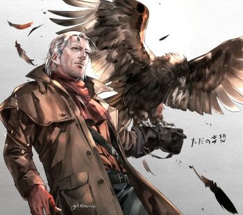 Rule 34 | bird, blonde hair, coat, eagle, h (nxbfn779), highres, metal gear (series), metal gear solid v: the phantom pain, revolver ocelot, trench coat