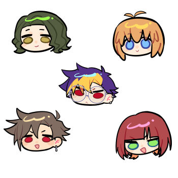 chibi digimon digimon_beatbreak green_eyes kuonji_makoto pixiv_(68300959) red_eyes sakuya_reina sawashiro_kyo short_hair smile tenma_asuka tenma_tomoro
