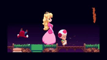 1girl 2boys animated audible_music blonde_hair blue_overalls cheep_cheep closed_eyes crown dr._livesey_walk_(meme) dress elbow_gloves gloves javier_guerrero_diaz long_hair mario mario_(series) meme multiple_boys nintendo overalls pink_dress piranha_plant princess_peach red_shirt red_toad_(mario) shirt sound tagme the_super_mario_bros._movie thwomp toad_(mario) treasure_island treasure_island_(1988) video walking watermark white_gloves