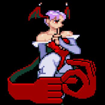animated animated_gif bat_wings capcom demon_girl lilith_(darkstalkers) lowres penetration_gesture pixel_art purple_eyes red_eyes short_hair darkstalkers wings