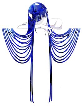 Rule 34 | 1other, black hair, black nails, blue hair, closed eyes, closed mouth, colored skin, fingernails, hair between eyes, head tilt, highres, houseki no kuni, lapis lazuli (houseki no kuni), long hair, mt5 014, multicolored hair, other focus, simple background, smile, solo, topless female, two-tone hair, upper body, very long hair, white background, white skin