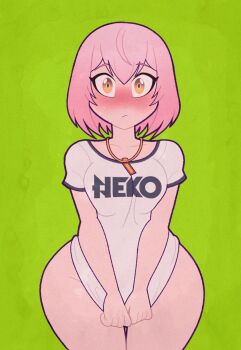 1girl blush breasts closed_mouth commentary commission english_commentary highres kinggargantuas large_variant_set looking_at_viewer nervous original print_shirt raised_eyebrows shirt short_sleeves solo variant_set ych_commission