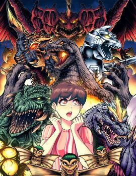 1girl alien battra biollante breasts brown_eyes brown_hair burning_godzilla cannon caterpillar claws clone compound_eyes crest crystal destoroyah dinosaur directed-energy_weapon dorat earrings energy_cannon energy_weapon extra_teeth flying garuda_(godzilla) glowing glowing_eyes glowing_mouth glowing_spikes godzilla godzilla_(series) godzilla_vs._biollante godzilla_vs._destoroyah godzilla_vs._king_ghidorah godzilla_vs._mechagodzilla_ii godzilla_vs._mothra godzilla_vs._spacegodzilla green_hair highres horns jewelry kaiju lake_monster mandibles maser_cannon mechagodzilla monster no_pupils open_mouth orange_eyes plant red_eyes saegusa_miki_(godzilla) saliva saliva_trail sea_monster sharp_teeth short_hair shoulder_cannon shoulder_spikes single_horn small_breasts space_monster spacegodzilla spikes super_mechagodzilla teeth thomdotartz toho tongue tusks wings yellow_eyes