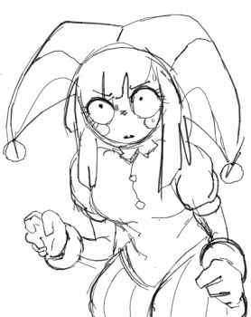 1girl androshift doodle jester jester_costume jester_girl monochrome pomni_(the_amazing_digital_circus) simple_background sketch the_amazing_digital_circus
