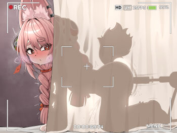 1girl all_fours animal_ear_fluff animal_ear_piercing animal_ears battery_indicator blush braid braided_twintails commentary curtains dated_commentary female_ejaculation from_side furry furry_female hair_ornament highres loli long_hair nahanmin object_insertion pink_fur pink_hair pussy_juice rabbit_ears rabbit_girl rabbit_tattoo recording red_eyes screw see-through_silhouette sex_machine solo sphere_hair_ornament tattoo zenless_zone_zero zhao_(zenless_zone_zero)