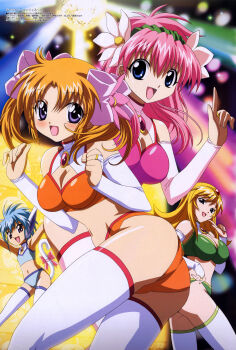 00s 4girls apricot_sakuraba blush breasts cleavage galaxy_angel galaxy_angel_rune highres kahlua_marjoram milfeulle_sakuraba multiple_girls nano-nano_pudding thighhighs