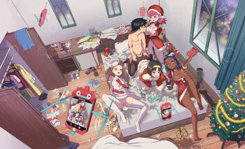 1boy 4girls aqua_eyes ash_ketchum black_hair black_pantyhose blue_hair breast_sucking breasts brown_eyes brown_hair censored christmas cum cum_in_pussy cumdrip dark-skinned_female dark_skin doggystyle dress earrings elbow_gloves erika_(holiday_2020)_(pokemon) erika_(pokemon) fur-trimmed_headwear fur_trim gangbang gloves group_sex hairband harem hat hetero highres hoop_earrings in-franchise_crossover indoors jasmine_(holiday_2022)_(pokemon) jasmine_(pokemon) jewelry large_breasts long_hair medium_breasts mixed-language_commentary mosaic_censoring multicolored_hair multiple_girls nessa_(holiday_2021)_(pokemon) nessa_(pokemon) nintendo nipples official_alternate_costume on_bed paid_reward_available pantyhose pink_eyes pink_hair pokemon pokemon_(anime) pokemon_masters_ex pornography_production poryphone red_dress red_gloves red_hat santa_costume santa_dress santa_hat sex sex_from_behind short_hair taking_picture thighhighs toiro_gawon torn_clothes torn_pantyhose twintails two-tone_hair two_side_up unworn_clothes white_dress white_hat white_thighhighs whitney_(holiday_2022)_(pokemon) whitney_(pokemon)