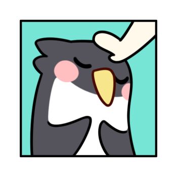1other animal_focus aqua_background bird blush_stickers border closed_eyes commentary english_commentary headpat inset_border official_art out_of_frame penguin solo stella_sora u_u white_border