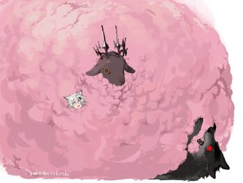 1girl animal_ears arknights dolly_(arknights) grey_eyes grey_hair hair_ornament hairclip highres lappland_(arknights) mutomorokoshi sheep white_background wolf wolf_ears zaaro_(arknights)