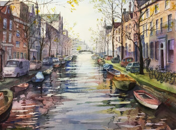 amsterdam bare_tree boat building canal car cityscape commentary_request day echowater motor_vehicle netherlands original outdoors people real_world_location reflection reflective_liquid scenery tree water watercraft watermark