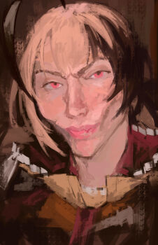 1girl absurdres ahoge brown_hair gigi_murin gigi_murin_(1st_costume) highres hololive hololive_english hooded_shrug huge_ahoge looking_at_viewer meme meme_request mewing_(meme) multicolored_hair naokomama orange_hood orange_shrug painterly photo-referenced pink_eyes pink_lips short_hair short_twintails shrug_(clothing) solo twintails two-tone_hair upper_body virtual_youtuber