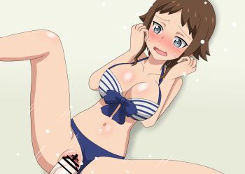 absurdres bar_censor bikini blush breasts brown_hair censored funaki_satomi gundam gundam_build_fighters gundam_build_fighters_try highres large_breasts penis pussy sex spread_legs swimsuit toro_s_w vaginal