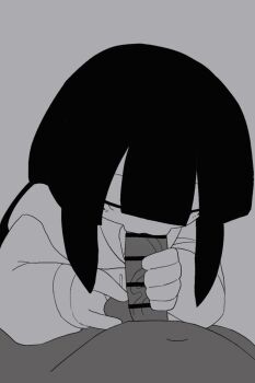 1boy 1girl animated animated_gif bad_id bad_pixiv_id dark-skinned_male dark_skin fellatio greyscale hood inabakumori monochrome oral osage_(nukunuku_nigirimeshi) penis toumei_tou