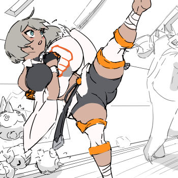 1girl bea_(pokemon) breasts dark-skinned_female dark_skin highres hizakake huge_breasts nintendo pokemon pokemon_swsh solo