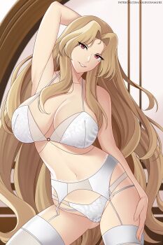 1girl aslindsamure bra brown_hair daidouji_(senran_kagura) long_hair panties senran_kagura smile underwear