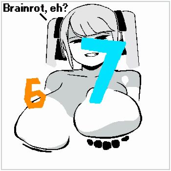 1girl 2026 67_(meme) animated animated_gif bare_shoulders bouncing_breasts breasts collarbone colored_skin cynik78x hatsune_miku large_breasts looking_at_viewer meme monochrome original smug solo tagme topless_female twintails vocaloid white_background white_skin