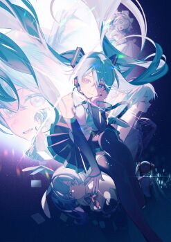 Rule 34 | 1girl, absurdres, aqua eyes, aqua hair, aqua nails, aqua necktie, aqua trim, arm tattoo, black boots, black skirt, black sleeves, blush, boots, breasts, closed eyes, closed mouth, collared shirt, commentary request, detached sleeves, hair between eyes, hair ornament, hand on own cheek, hand on own face, hatsune miku, headset, highres, long hair, long sleeves, looking at viewer, medium breasts, miniskirt, necktie, number tattoo, pleated skirt, rabbit hole (vocaloid), ryuuforkaf, shirt, skirt, sleeveless, sleeveless shirt, smile, solo, tattoo, thigh boots, twintails, very long hair, vocaloid, white shirt, wide sleeves