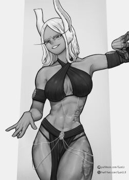 black_dress boku_no_hero_academia breasts dress ganll8 highres mirko muscular muscular_female rabbit_girl scar