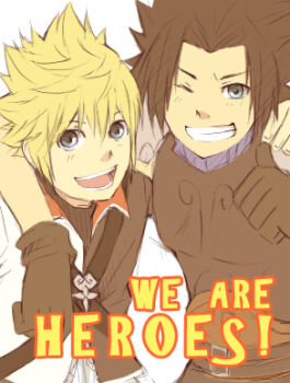 Rule 34 | 2boys, arm around shoulder, belt, black belt, black gloves, black hair, black shirt, blonde hair, blue eyes, collared jacket, commentary, english commentary, english text, gloves, grin, hand on another's shoulder, jacket, kingdom hearts, kingdom hearts birth by sleep, looking at viewer, lowres, male focus, multicolored jacket, multiple belts, multiple boys, one eye closed, open mouth, semokan, shirt, short hair, shoulder strap, sketch, smile, spiked hair, thumbs up, upper body, ventus (kingdom hearts), white background, wing collar, zack fair