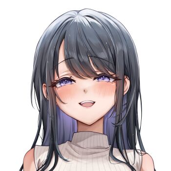 1girl absurdres artist_self-insert black_hair colored_inner_hair commentary_request highres long_hair multicolored_hair onee-san_(pen_nee_(pensis)) open_mouth original pen_nee_(pensis) portrait purple_eyes purple_hair sleeveless sleeveless_turtleneck smile solo turtleneck two-tone_hair