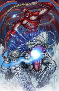 abs animal animal_ears ape bald battle blue_eyes blue_spine bodypaint bone bone_weapon bone_whip breath_weapon breathing_ice cave claws crossover crystal crystal_weapon energy facepaint fangs giant giant_monster glowing glowing_crystal glowing_eyes glowing_mouth glowing_spikes godzilla_(series) godzilla_x_kong:_the_new_empire highres holding holding_weapon holding_whip horns ice jaw kaiju king_kong_(series) legendary_pictures long_tail matt_frank monster monsterverse mountain muscular no_humans no_pupils open_mouth orangutan oversized_animal pectorals ribs riding riding_animal roaring scales sharp_teeth shimo_(monsterverse) skar_king skull snow spiked_tail spikes spine spines stalagmite tail teeth toned tongue underground vapor war_paint weapon whip whip_sword whipslash