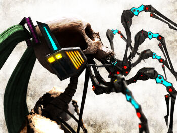 3d bone calne_ca_(deino) cosplay deino_(deino3330) green_hair hatsune_miku hatsune_miku_(cosplay) headset looking_up no_humans skull twintails vocaloid