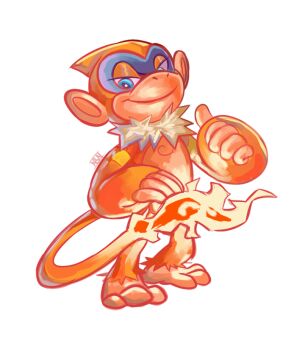 blue_eyes brown_fur fire flame-tipped_tail gen_4_pokemon looking_at_viewer monferno monkey n0thingbutn0nsense nintendo pokemon pokemon_(creature) simple_background solo standing tail transparent_background