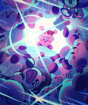 Rule 34 | > <, :d, :s, @ @, blue eyes, blush stickers, closed eyes, closed mouth, commentary request, glasses, hat, highres, kirby, kirby (series), multiple persona, nintendo, open mouth, red hat, smile, sparkle, spiral-only eyes, suyasuyabi, twitter username, | |