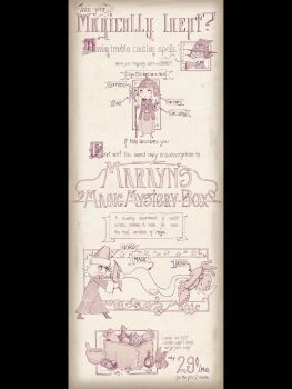 2girls absurdres armor attack axe battle_axe casting_spell coke-bottle_glasses crab elf english_text fake_ad glasses hat helmet highres holding holding_scroll lineart magic monochrome multiple_girls notfuji paper_background pillarboxed pointy_ears potion scroll text_focus the_elder_scrolls the_elder_scrolls_iii:_morrowind weapon wizard_hat