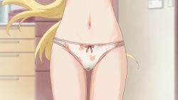 1girl animal_print animated anime_screenshot arms_behind_head bear_panties bear_print blonde_hair blue_eyes bouncing_breasts bow bow_panties breasts dosanko_gal_wa_namaramenkoi fuyuki_minami highres large_breasts long_hair looking_at_viewer mouth_hold navel nipples nude_filter panties print_panties red_bow red_ribbon red_trimmed_panties resized ribbon tagme third-party_edit topless_female trimmed_panties underwear upscaled video white_panties