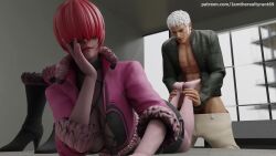 1boy 1girl 3d animated barefoot boots breasts cleavage clothed_sex curvy feet female_focus fishnets footjob hair_over_eyes hetero highres iamtherealtyrant69 jacket large_breasts long_hair lying on_stomach pale_skin penis red_hair shermie_(kof) tagme the_king_of_fighters therealtyrant69 uncensored video