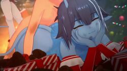 1boy 1girl 3d 60+fps :3 ^_^ age_difference animated anna_anon artist_name ass audible_speech black_hair blue_horns blue_skin breasts brown_hair chocolate christmas christmas_tree closed_eyes coal colored_skin completely_nude demon_girl demon_horns detached_sleeves dirty dirty_face elbow_gloves gift gloves green_eyes grin hair_between_eyes happy_sex head_rest hetero highres horns indoors kneehighs koikatsu_(medium) looking_at_viewer looping_animation lying medium_breasts nipples nude on_stomach onee-shota original petitsweettreat prone_bone red_eyes red_sleeves sex sex_from_behind short_hair shota skin-covered_horns smile socks sound tagme tail tongue tongue_out twitter_username video watermark white_socks