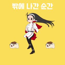 Rule 34 | 1girl, 3boys, animated, audible music, black hair, castanets, derivative work, dog, elelele (99kofjj), flute, goenitz, hairband, high heels, holding, holding instrument, instrument, kagura chizuru, kusanagi kyou, kyoufuu all back (vocaloid), long hair, multiple boys, music, parody, playing instrument, recorder, snk, sound, tagme, the king of fighters, triangle (instrument), video, walking, yagami iori