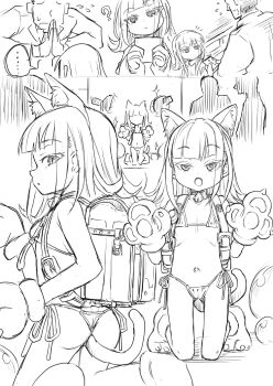 1girl ? anal_beads anal_tail animal_ears animal_hands backpack bag bell bikini breasts butt_plug cat_ears cat_girl cat_paws cat_tail choker clueless crime_prevention_buzzer dairoku_ryouhei expressionless fake_animal_ears fake_tail flat_chest loli looking_at_viewer lumerie_maleficarum micro_bikini monochrome neck_bell photo_shoot randoseru sex_toy swimsuit tail takemitsu_tenta thigh_gap