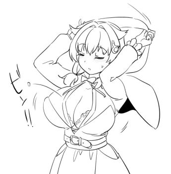 1girl belt bra breasts capelet cleavage closed_eyes hair_flaps hair_over_shoulder hood hooded_capelet jingei_(halloween)_(kancolle) jingei_(kancolle) kantai_collection lace lace_bra large_breasts lineart open_clothes open_shirt popped_button solo tamu_(mad_works) underwear undressing upper_body