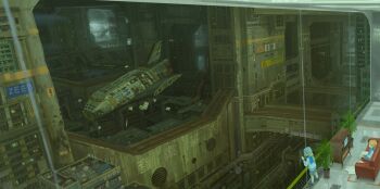 2girls absurdres building city_lights cityscape highres house multiple_girls original outdoors radio_antenna rooftop science_fiction shanchi wide_shot